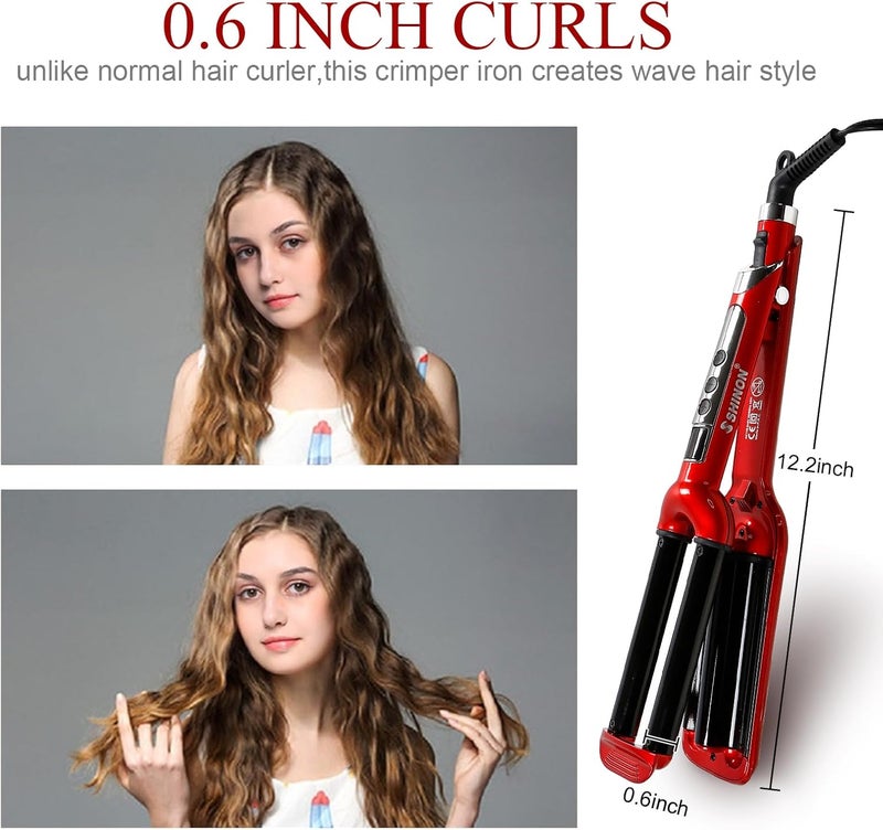 Mannice Ceramic Hair Iron, 3 Barrel Curling Iron 0.6 inch / 16mm Perm Instant Curls, Hair Crimper and Wavers, Red (8 inches), Ideal Gift for Valentine's Day or Mother's Day - Image 3